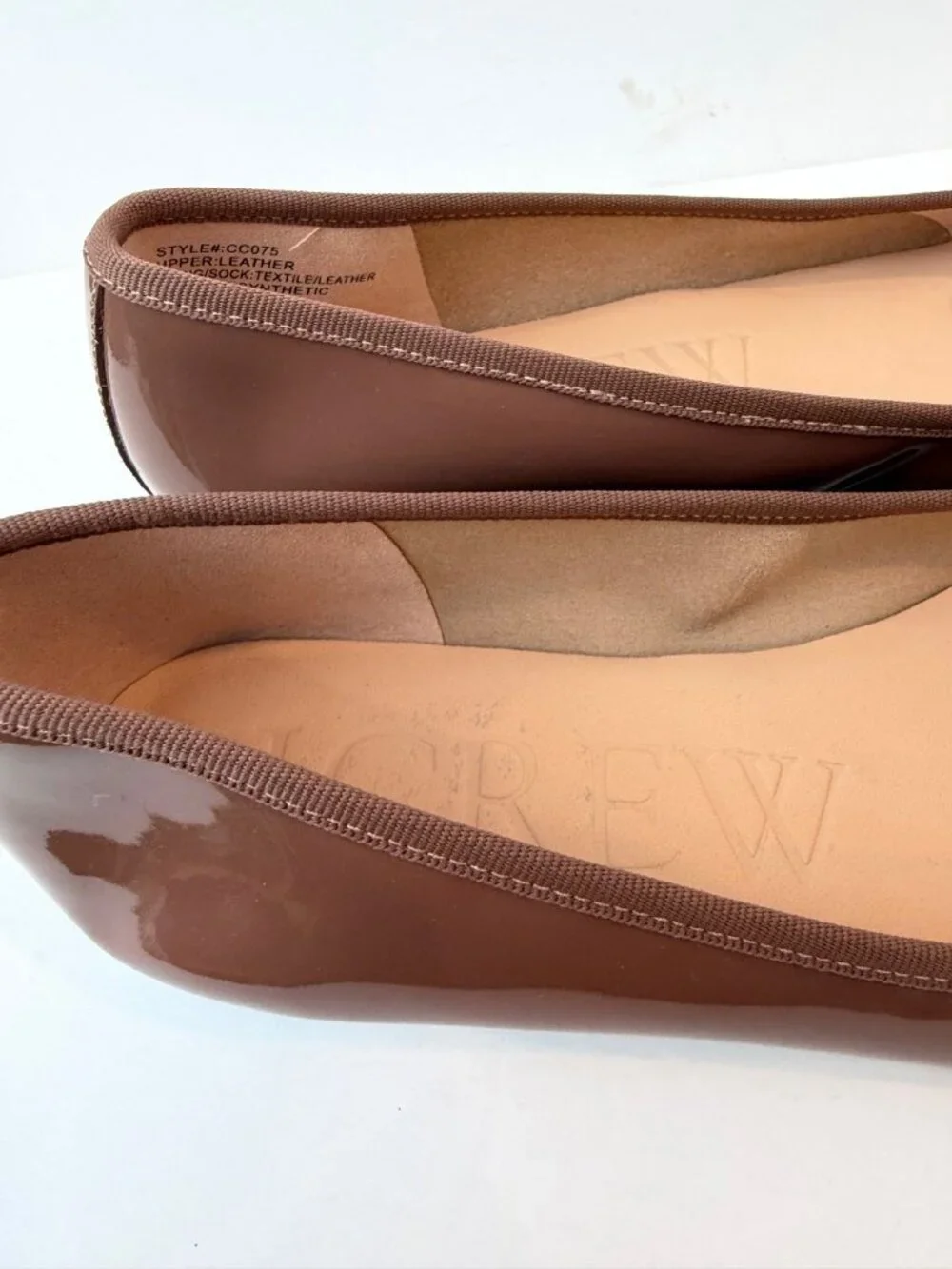 J. Crew Women's Teagan Ballet Pumps Size 10 1/2 Patent Leather Taupe Brown NWOB